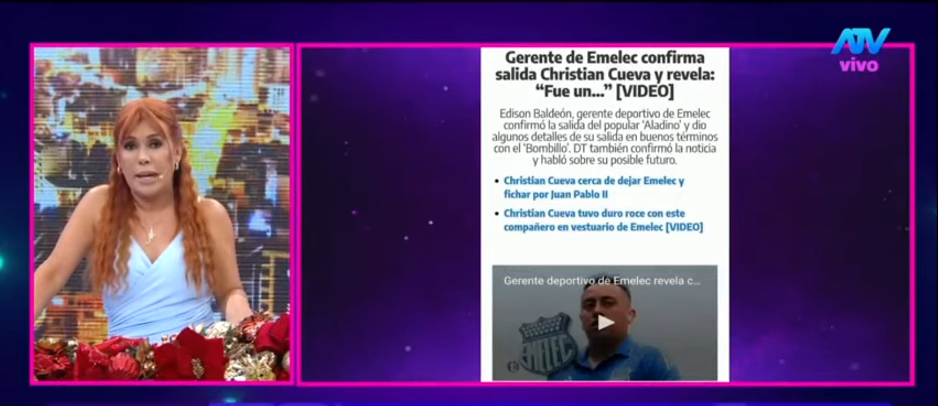 Conductora critica a Christian Cueva. (Fuente: ATV)