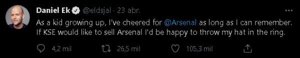 Daniel Ek reveló su interés por comprar Arsenal. (Captura: Twitter)