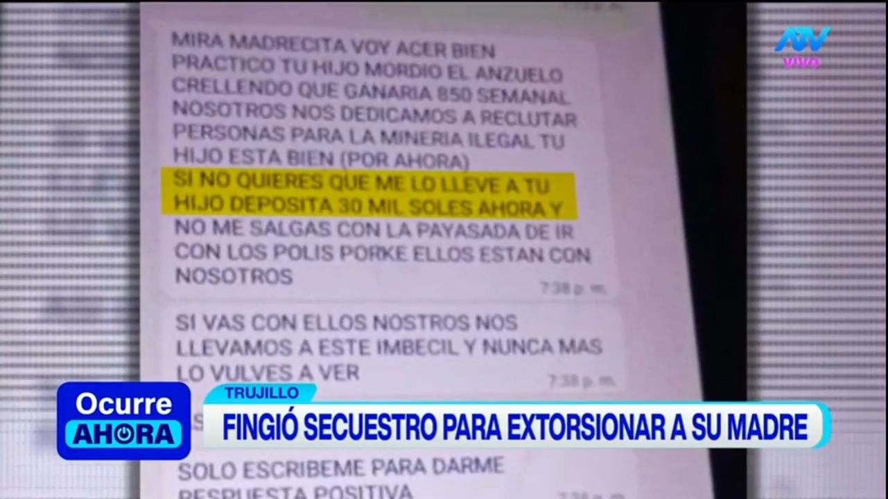 Sujeto fingió su secuestro para extorsionar a su madre por S/30 mil. Foto: ATV