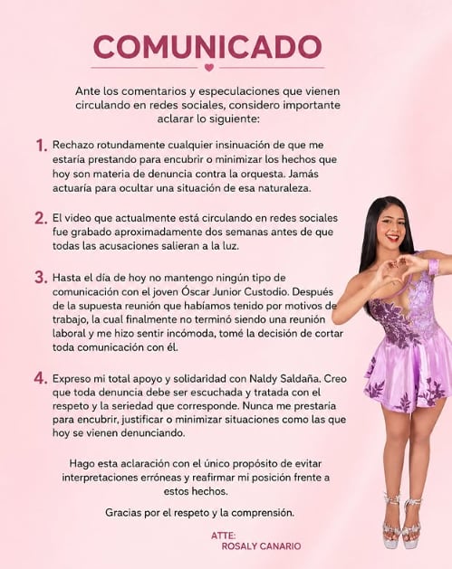 Comunicado de Rosaly Canario
