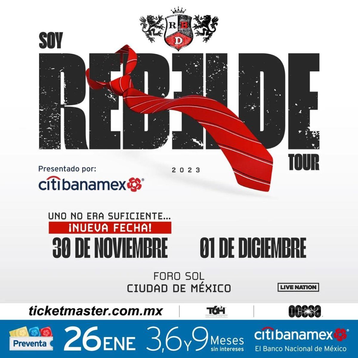 La nueva fecha confirmada para el concierto "Soy Rebelde World Tour" en Ciudad de México (Foto: RBD)