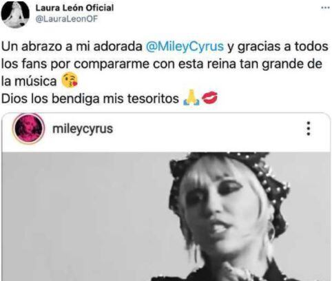 Laura León agradeció a sus seguidores por compararla con Miley Cyrus. (Twitter)