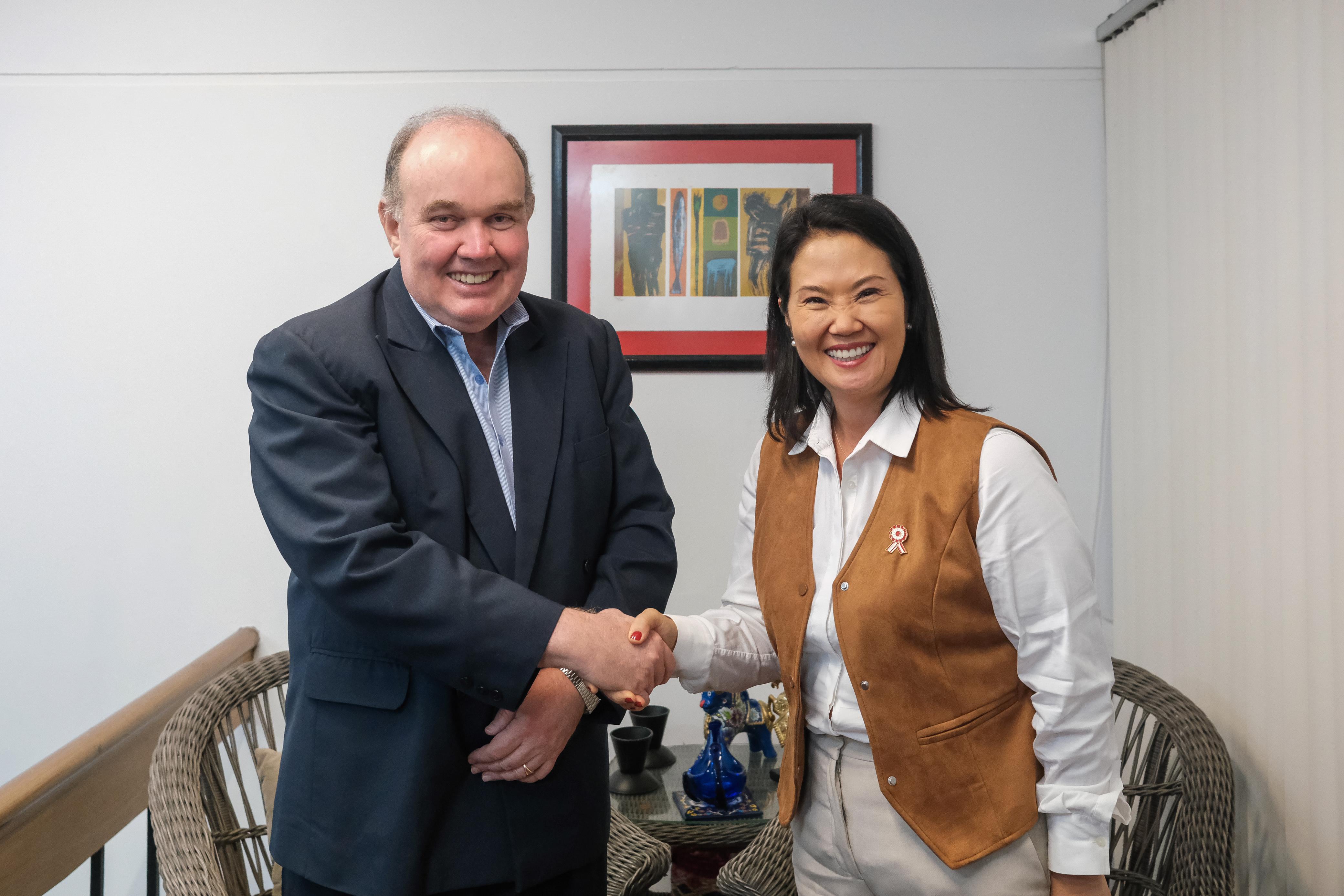 Rafael López Aliaga y Keiko Fujimori se reunieron en las oficinas de esta última en San Isidro. Foto: difusión