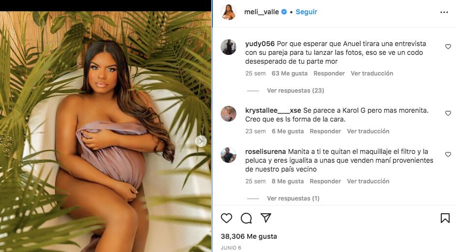 Captura de pantalla de los comentarios que han dejado en las publicaciones de Melissa Vallecilla (Foto: Melissa Vallecilla / Instagram)