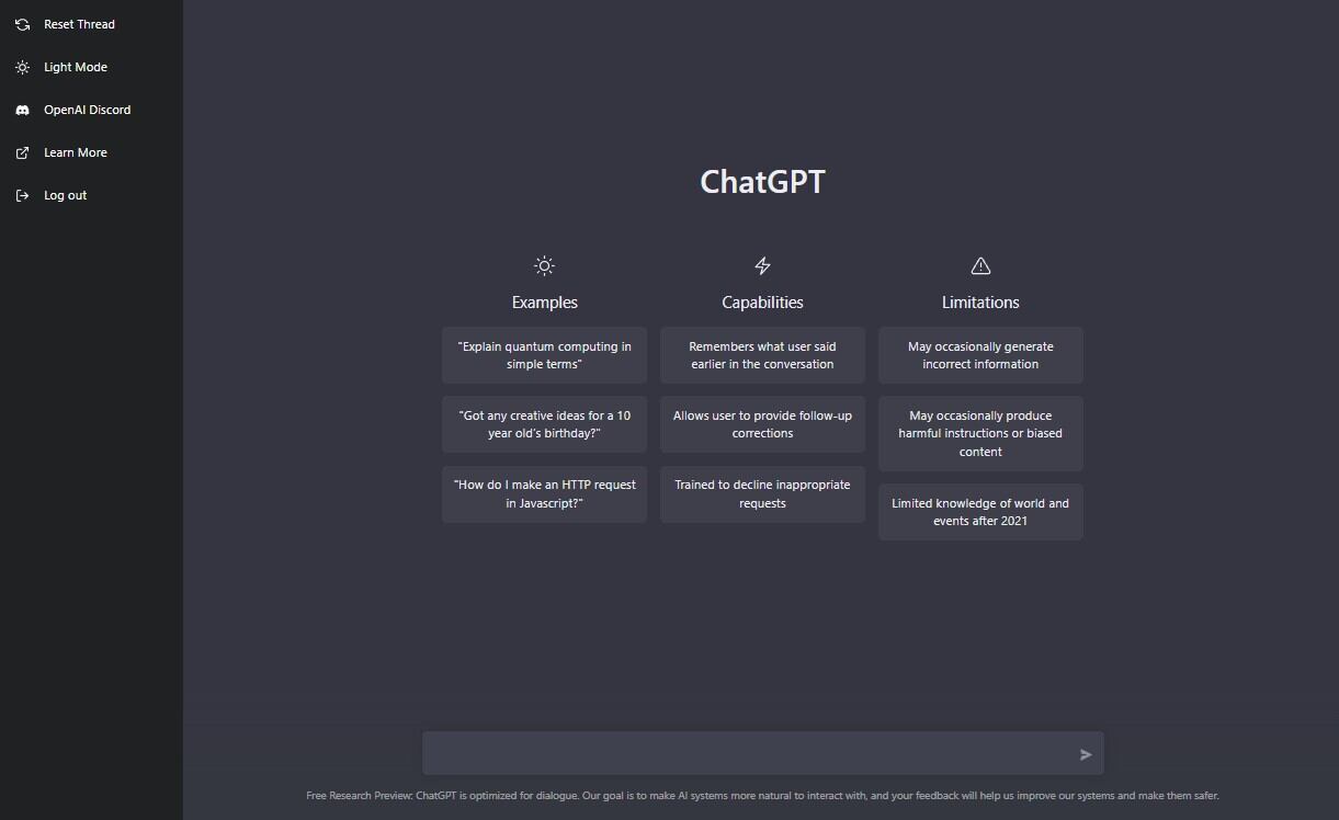 Interfaz de ChatGPT.