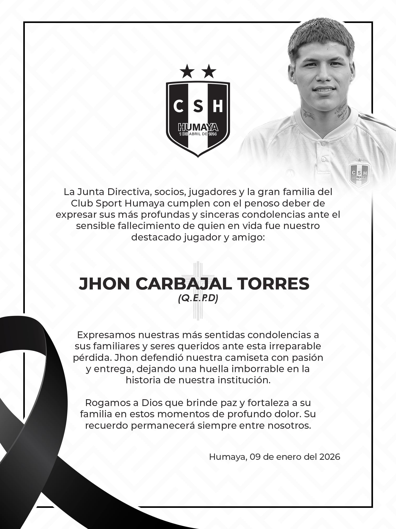 Club deportivo se pronuncia tras el asesinato del joven jugador.