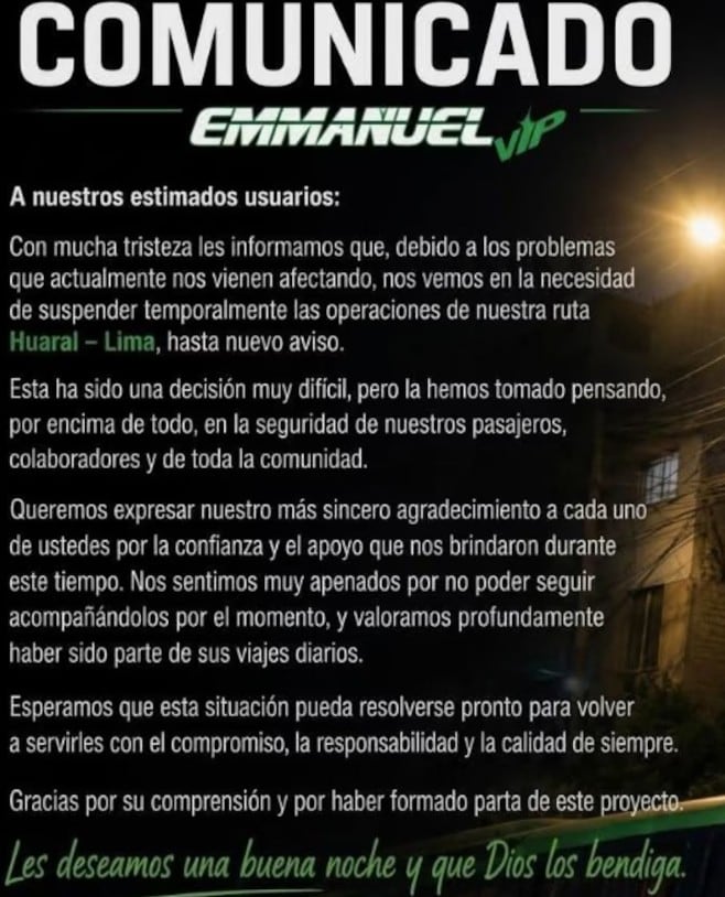 Comunicado de la empresa.