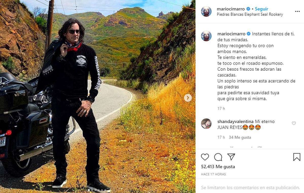 Mario Cimarro y una de sus poesías que publicó en sus redes sociales (Foto: Instagram de Mario Cimarro)