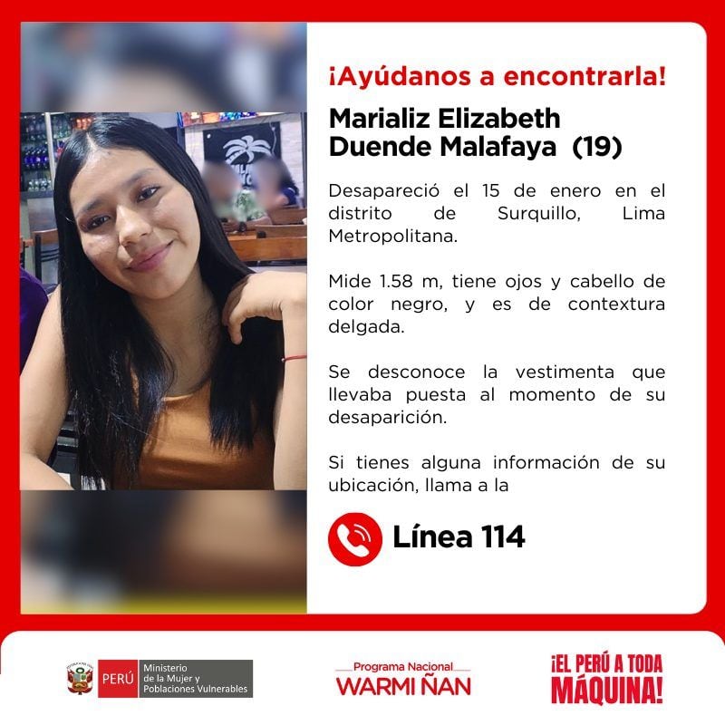Marializ Duende Malafaya es intensamente buscada por sus familiares.