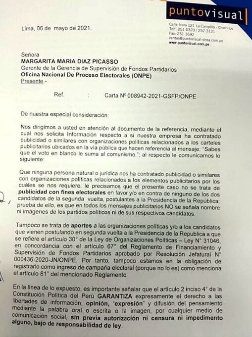 Comunicado de Punto Visual. (Foto: El Foco)