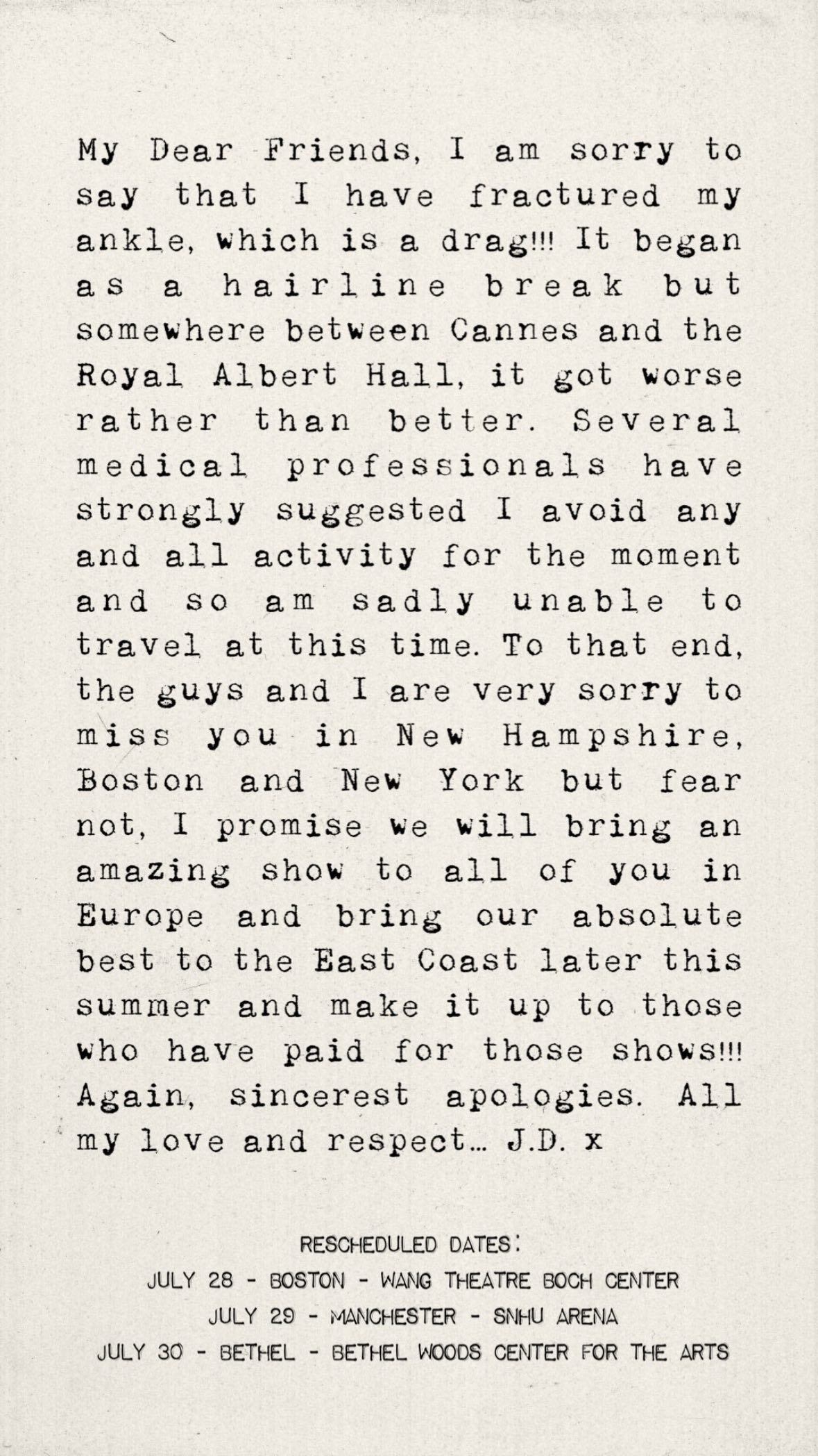 El comunicado que publicó Johnny Depp en sus redes sociales (Foto: Johnny Depp / Instagram)