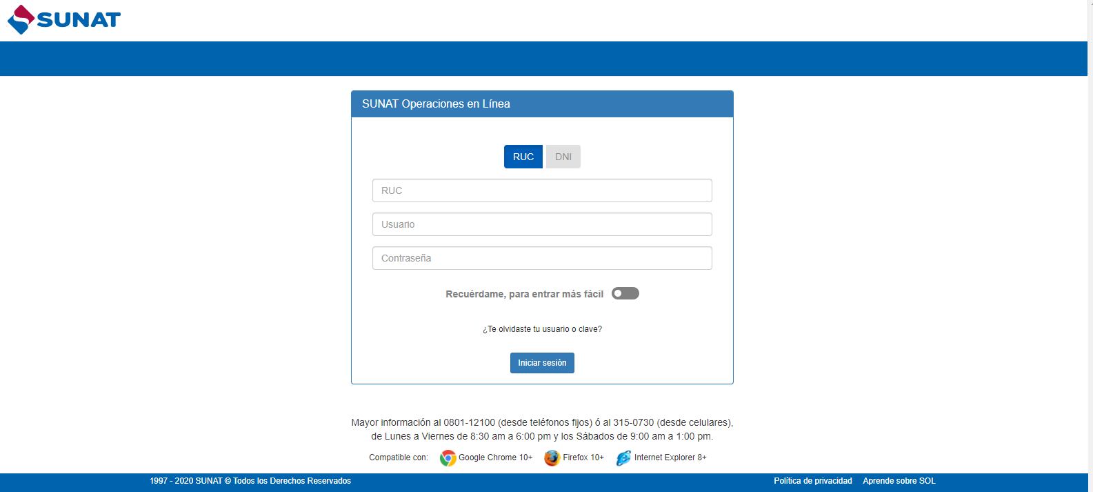 Ingresa en la plataforma en línea de la Sunat (Foto: Sunat)