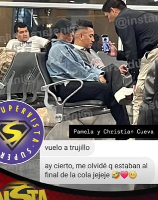 Pamela Franco y Cueva en el aeropuerto