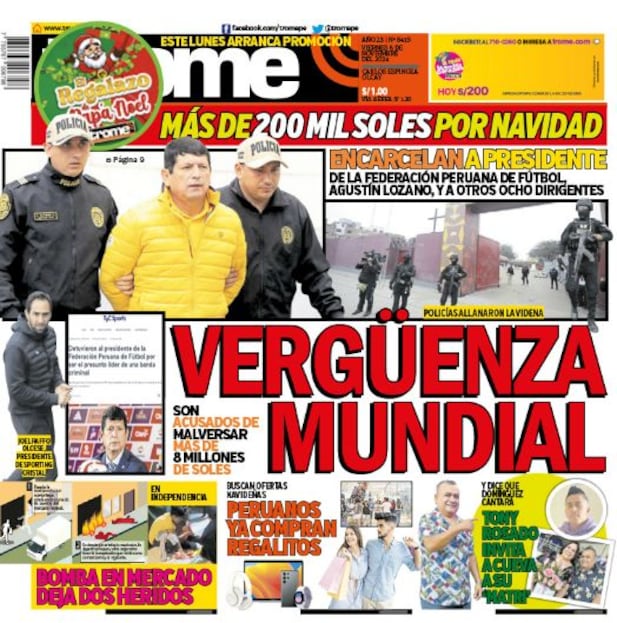 Portada impresa de Trome del viernes 8 de noviembre de 2024