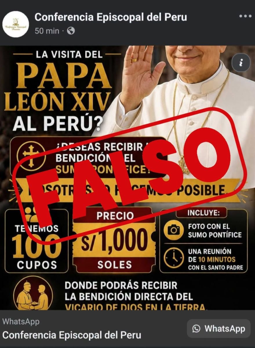 Los anuncios fraudulentos circulan principalmente en redes sociales y buscan generar confianza usando la imagen de la Conferencia Episcopal Peruana.