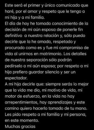 Rodrigo Cuba lanzó un comunicado tras finalización de su matrimonio con Melissa Paredes. (Instagram)