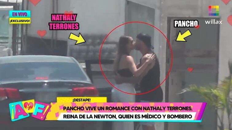 Nathaly Terrones y Pancho Rodríguez besándose, según el programa "Amor y Fuego". (Foto: Willax TV).