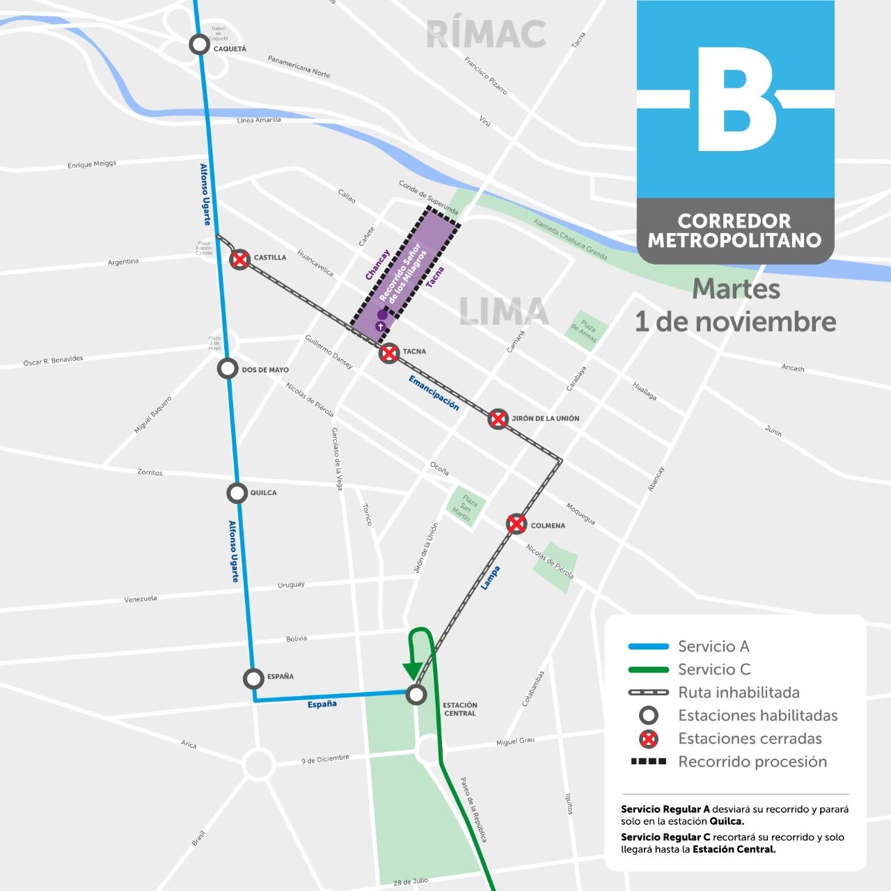 Servicios de transporte público desviarán su ruta durante el último recorrido procesional del Señor de los Milagros. Foto: ATU
