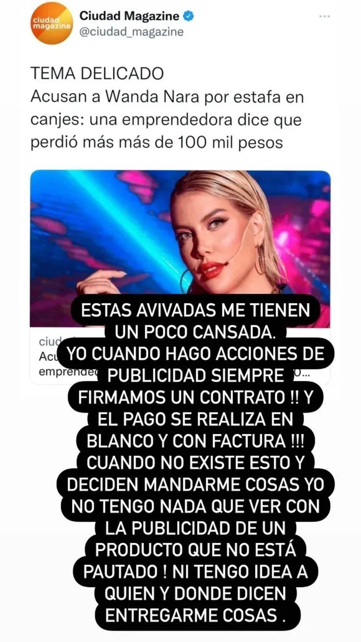 El descargo de Wanda Nara en redes sociales. (Foto: Instagram)