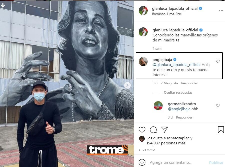 Mensaje de Angie Jibaja a Gianluca Lapadula