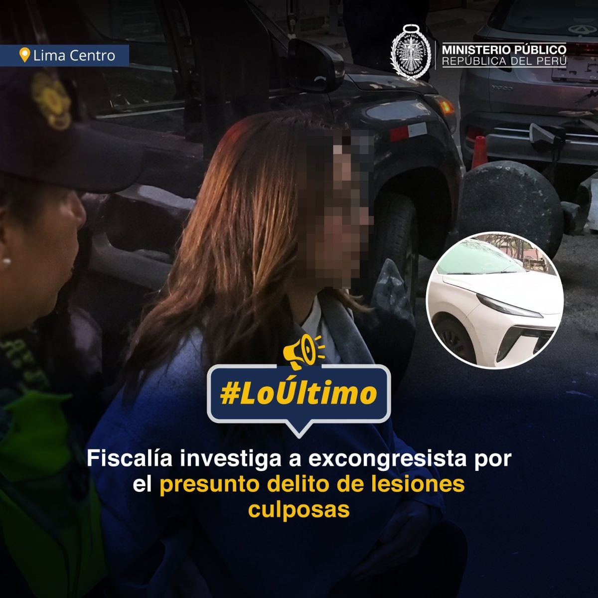 La excongresista Kelly Portalatino permanece detenida en la Comisaría de Monserrat tras el accidente vehicular. Foto: Ministerio Público.