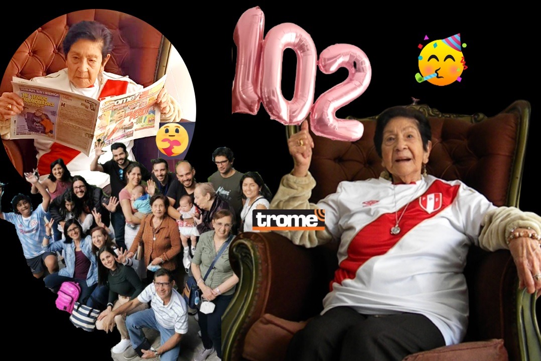 Doña Regina recibió feliz sus 102 años, gozando de buena salud y del amor de su familia. Vistiendo su camiseta blanquirroja alentó a la selección peruana en su partido contra Paraguay. (Isabel Medina / Trome).
