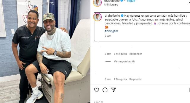 El cambio de Nicky Jam fue aplaudido por su doctor (Foto: Dr Abel Bello / Instagram)
