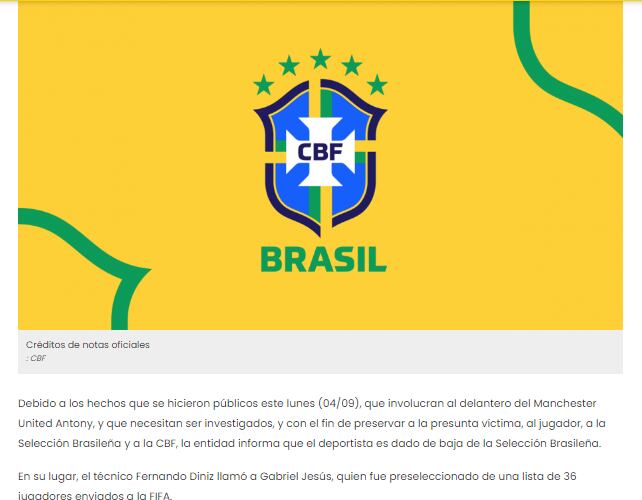 Comunicado de la Selección brasileña.