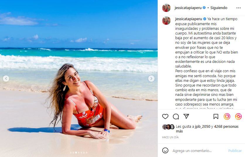 Jessica Tapia se sincera en Instagram tras aumentar 20 kilos de peso. (Foto: Captura)