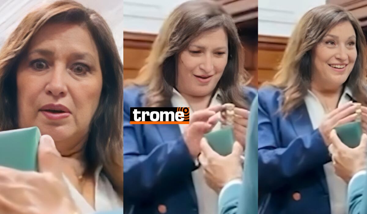 El personaje de Dina Boluarte mirando impresionada el primer Rolex que le regalan.