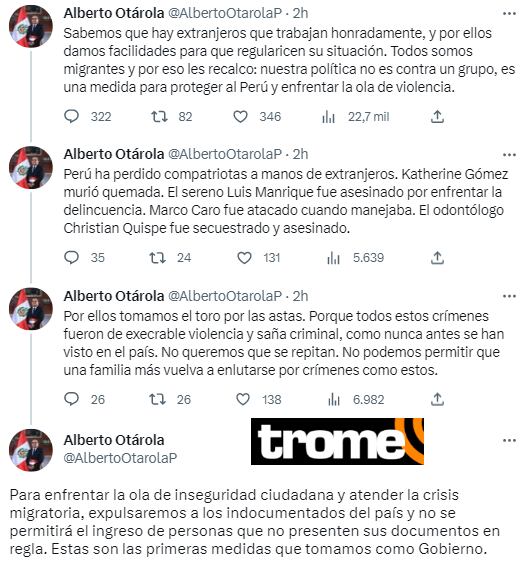 Alberto Otárola anuncia medida contra extranjeros.