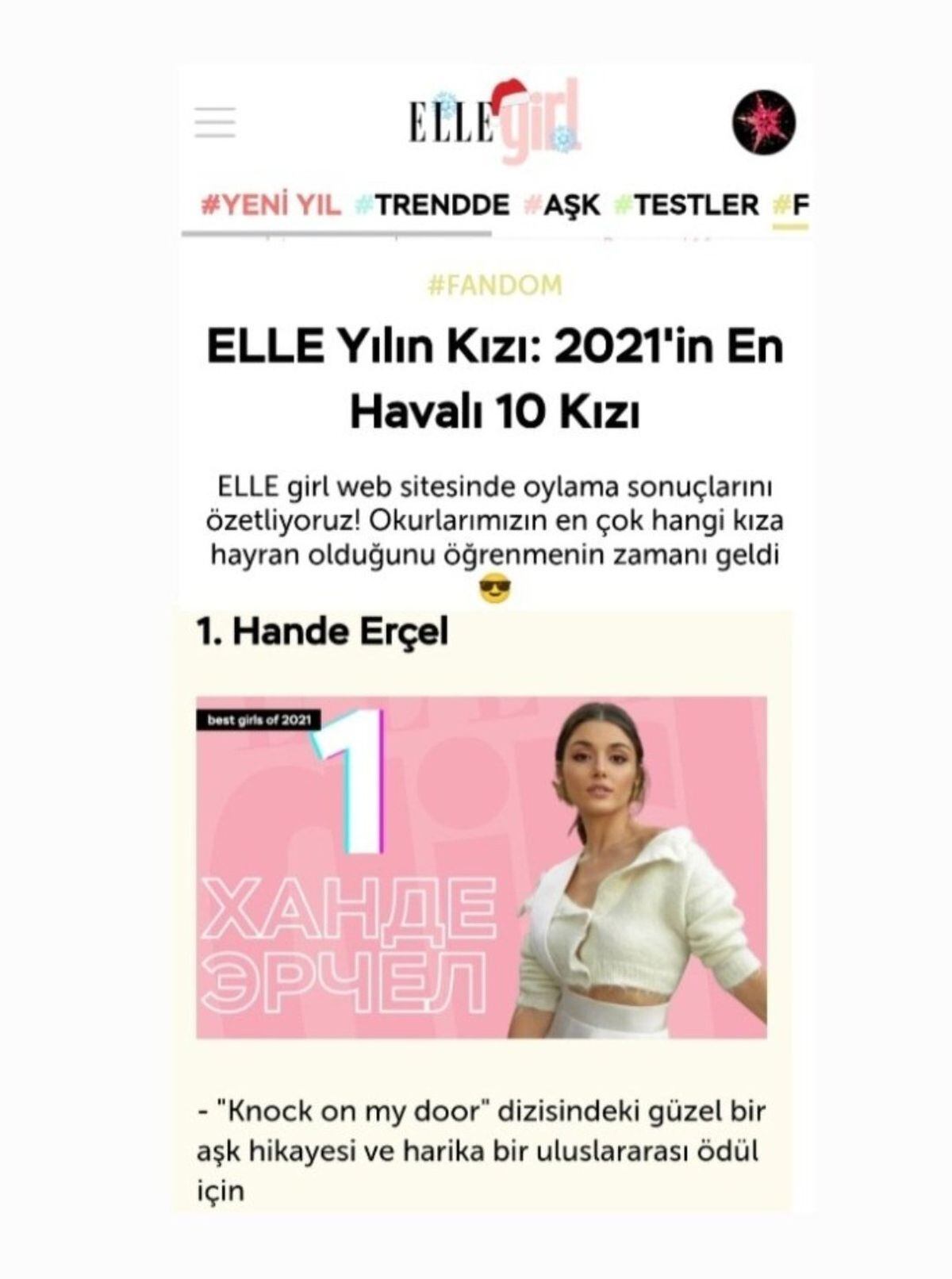 Hande Erçel ganó el voto de ‘Chica ELLE del año’, organizada por Elle Girl Rusia (Foto: Elle Girl Rusia)