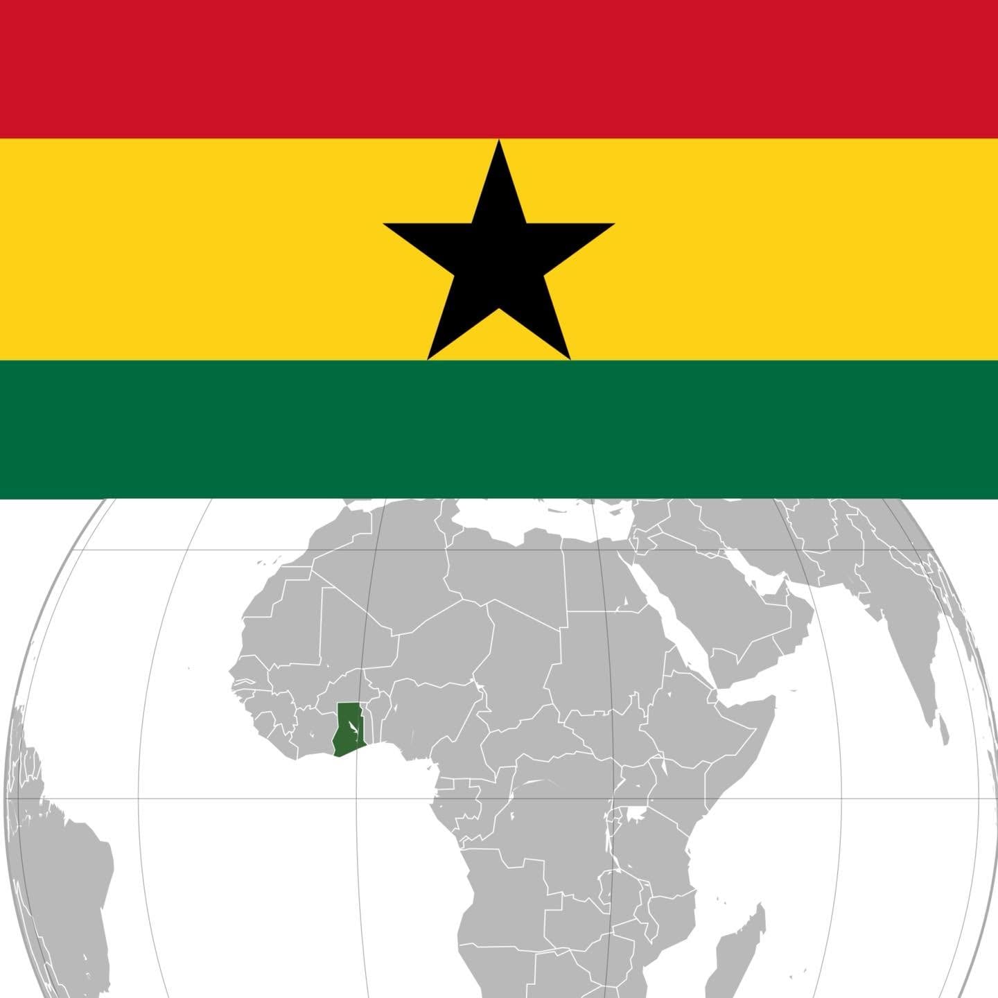 Bandera y ubicación de Ghana. Foto: Internet.