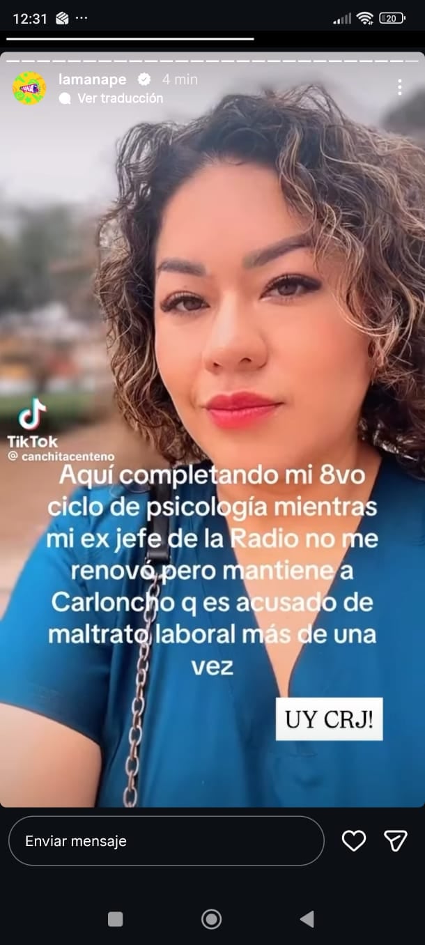 Canchita Centeno se suma a las críticas contra Carloncho, acusado por Gianina Portugal de malos tratos.