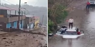 Lluvias extremas en Ayacucho provocan que mujer quede en el techo de un vehículo