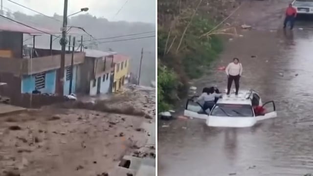 Lluvias extremas en Ayacucho provocan que mujer quede en el techo de un vehículo