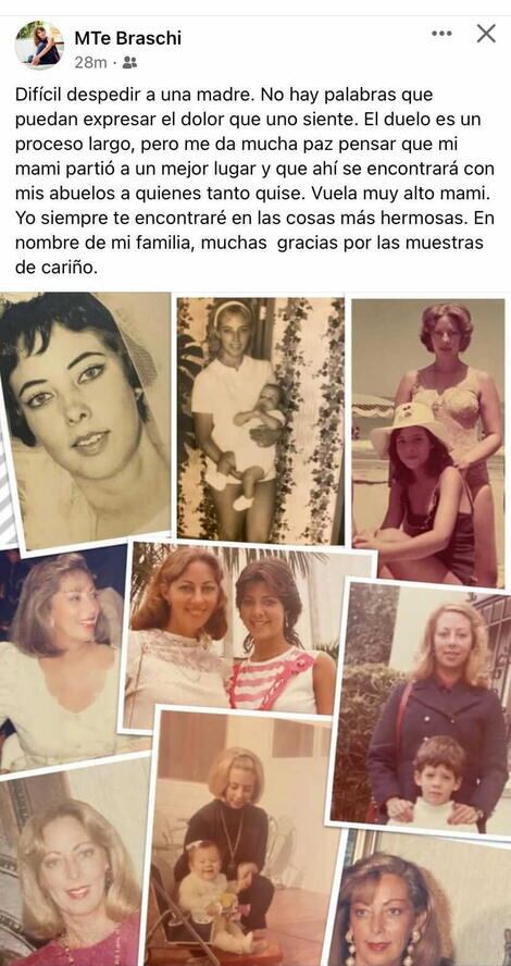 Maritere Braschi anuncia el fallecimiento de su mamá