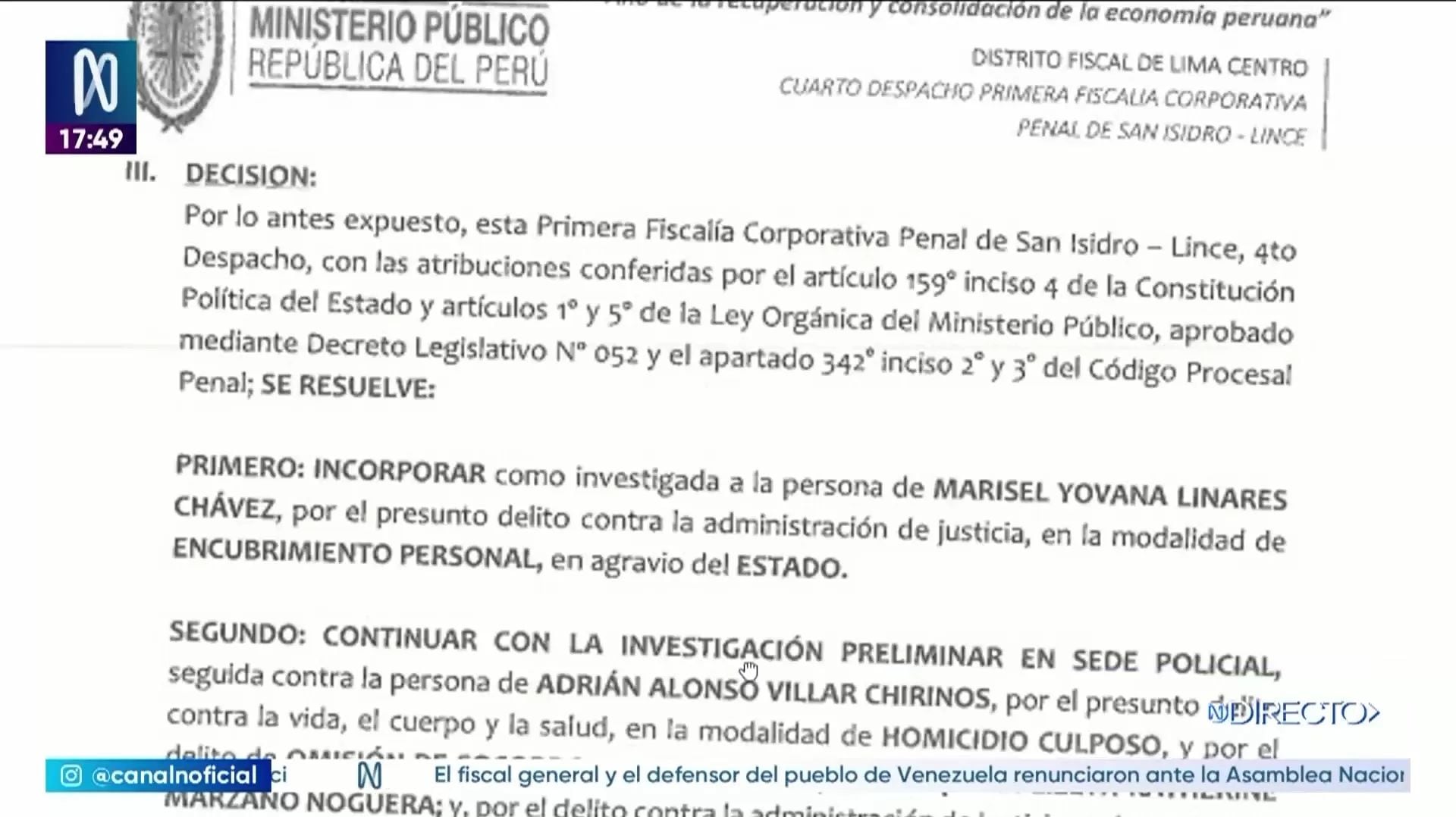 Fiscalía incluye a Marisel Linares como investigada en caso Lizeth Marzano. Foto: Canal N