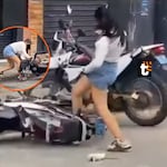 ¡Escándalo en Iquitos! Mujer destroza moto de su pareja al encontrarlo con otra