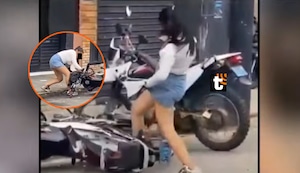 ¡Escándalo en Iquitos! Mujer destroza moto de su pareja al encontrarlo con otra