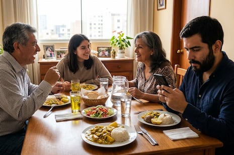 La psicología dice que quienes usan el celular mientras comen afectan su digestión y la convivencia famil...