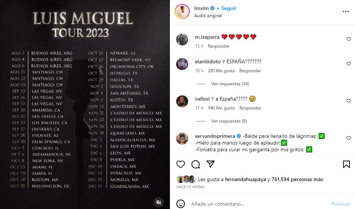 El anuncio de "Luismi" ha generado miles de likes y comentarios (Foto: Luis Miguel / Instagram)