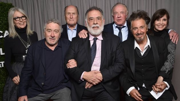 Diane Keaton, Robert de Niro, Robert Duvall, Francis Ford Coppola, James Caan, Al Pacino y Talia Shire en el reencuentro por los 45 años de 'El Padrino' (Getty)