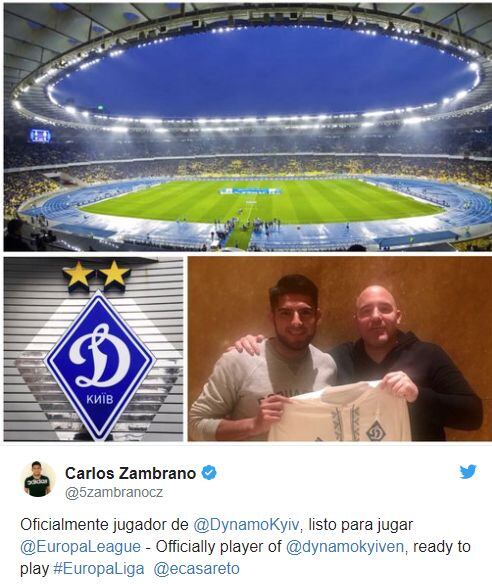 Zambrano fichó por cuatro temporadas por el Dinamo Kiev.