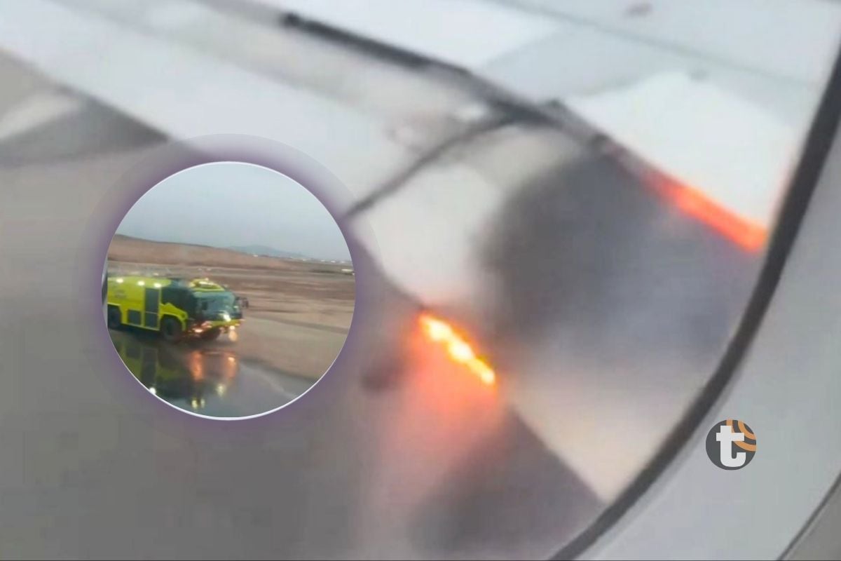 Avión presentó incendio en una de sus alas y despegue a Piura fue detenido (Imagenes: @ATVnoticias)