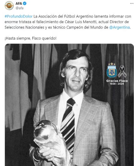 Menotti logró la primera Copa del Mundo de Argentina en 1978 (Foto: AFA / X)
