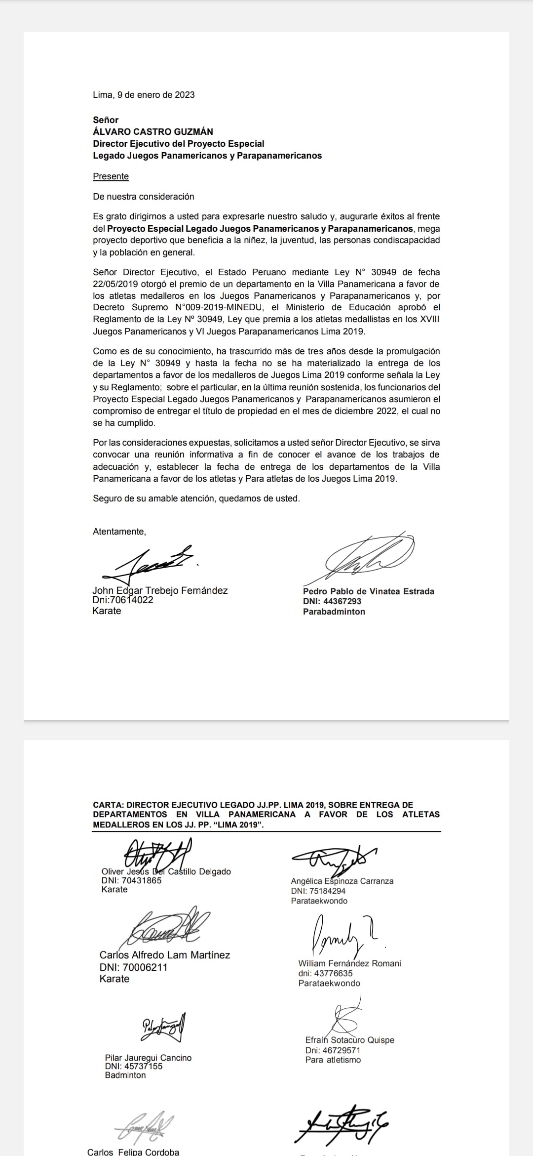 Algunos de los firmantes que aparecen en la misiva.