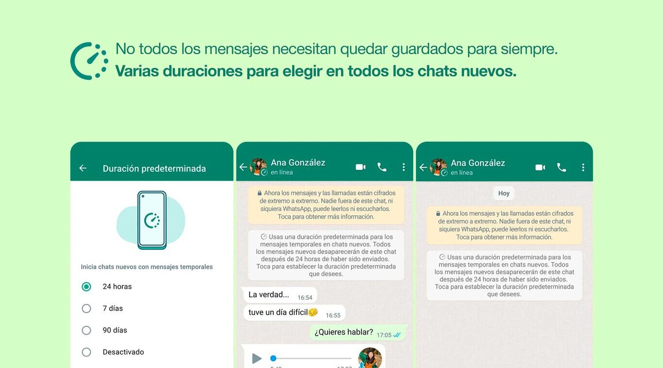 Nueva configuración para los mensajes temporales.