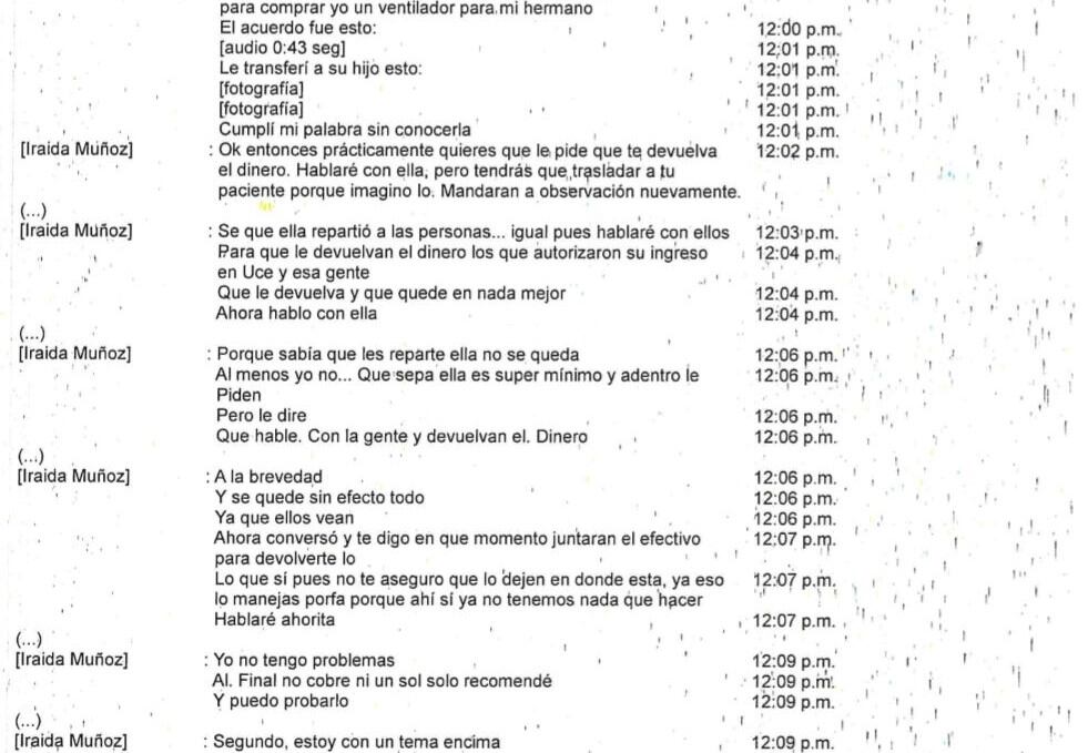 Parte de la conversación entre el familiar y Vanessa Muñoz.