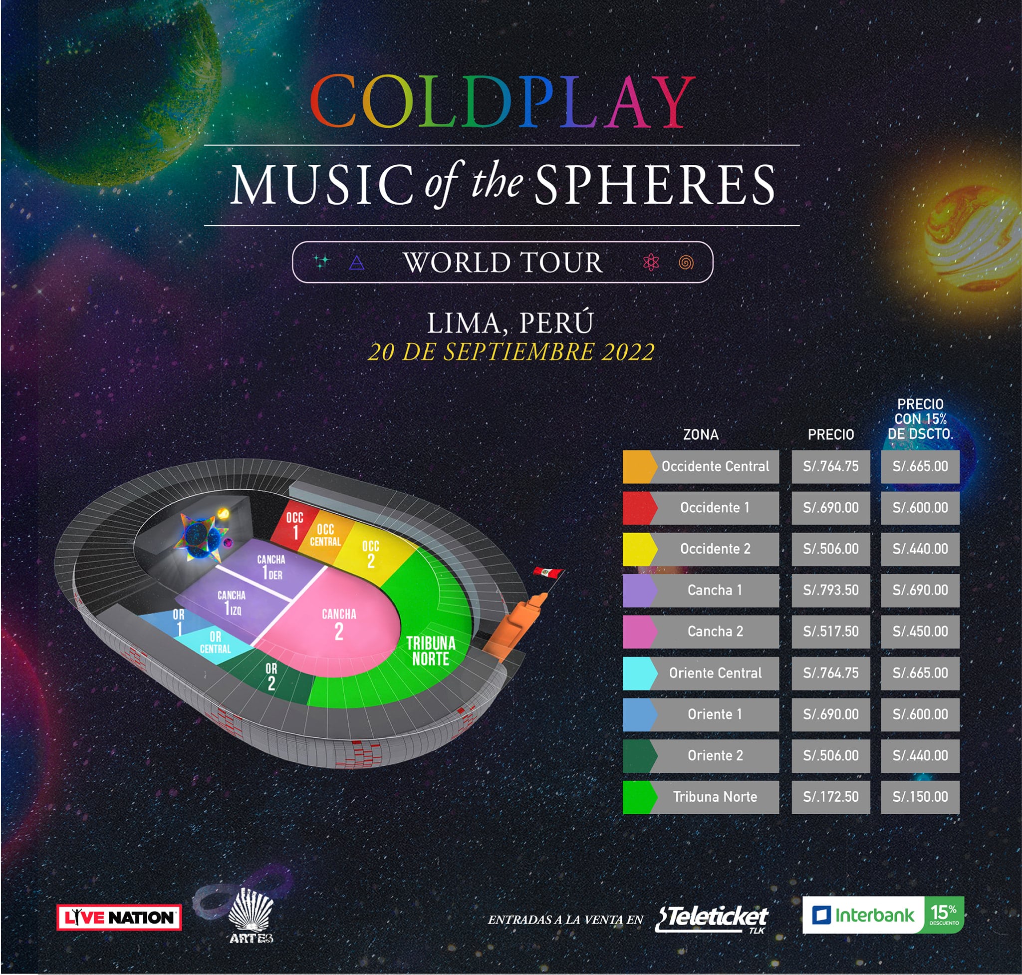 Precios de entradas para ver a Coldplay en Lima